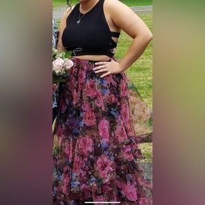 Not Altered Blondie Nites Two-Piece Black and Floral Prom Dress | Size 13